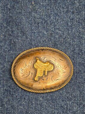 Vintage B-K Silversmith Hand Engraved Sterling Silver Front Saddle Belt Buckle
